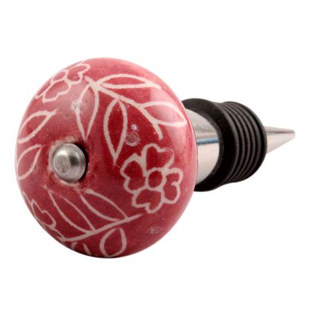 Dark Pink Leaf Floral Ceramic Wine Stopper